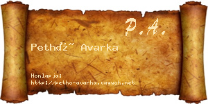 Pethő Avarka névjegykártya
